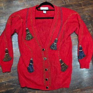 Holiday Cardigan w/ Beaded Bells